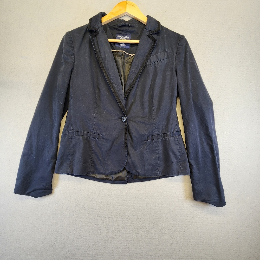 American Eagle Navy Blue Cotton Blazer Jacket Womens M Y2K Vintage Academia